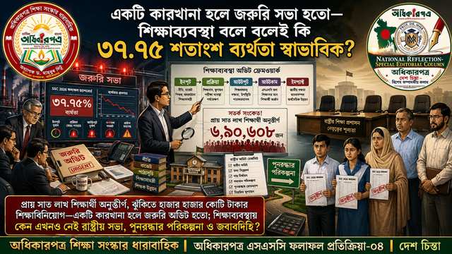 একটি কারখানা হলে জরুরি সভা হতো—শিক্ষাব্যবস্থা বলে বলেই কি ৩৭.৭৫ শতাংশ ব্যর্থতা স্বাভাবিক? │ অধিকারপত্র এসএসসি ফলাফল প্রতিক্রিয়া-০৪